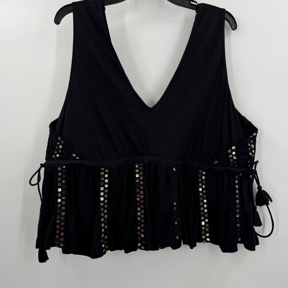Anthropologie Forever‎ That Girl V-Neck Sequin Embellished Tank Black XL - Picture 10 of 14
